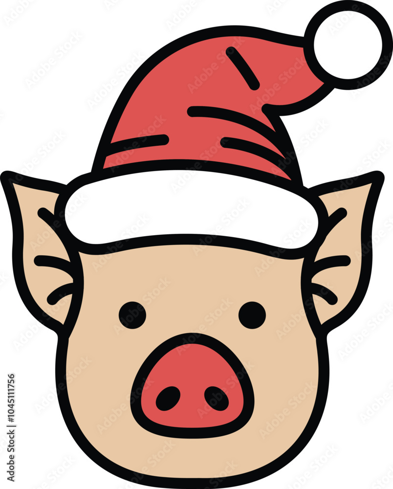 Fototapeta premium A pig wearing a red hat and a red santa hat