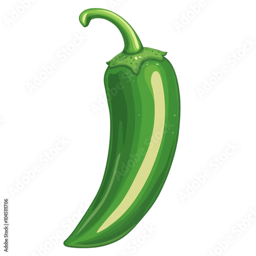 Fresh green jalapeno pepper on a transparent background.
