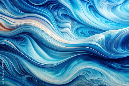 A blue and white ocean wave with a white and blue sky in the background
