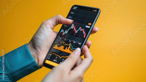 person typing on a phone for trading 