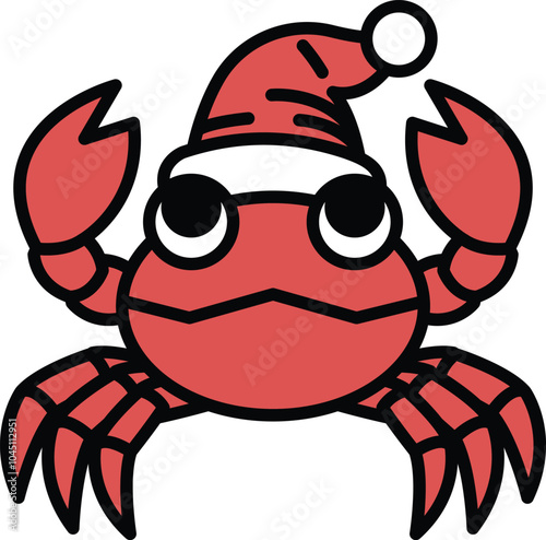 A red crab with a Santa hat on its head