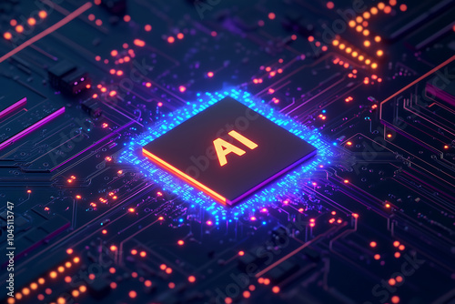 AI, Machine learning, AI chips with digital circuit lines around them. themes of artificial intelligence, computing, and digital transformation.	