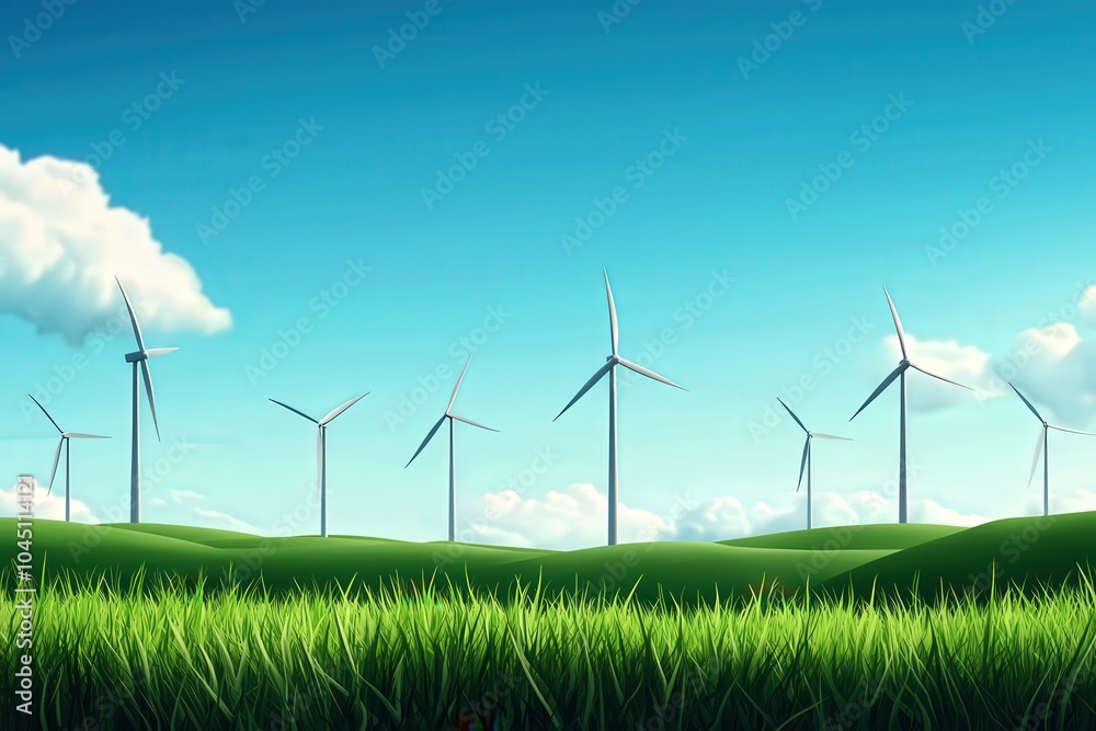 Harnessing Renewable Energy A Scenic View of Wind Turbines Against a Blue Sky Harnessing Renewable Energy A Scenic View of Wind Turbines Against a Blue Sky