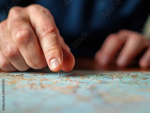 Exploring Destinations A Close-Up of a Finger Pinpointing Locations on a Map