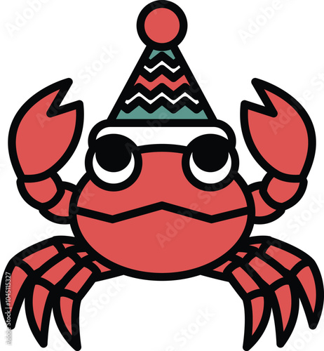 A cartoon crab wearing a party hat photo