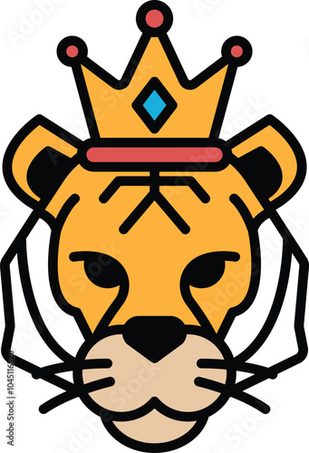 A cartoon tiger with a crown on its head