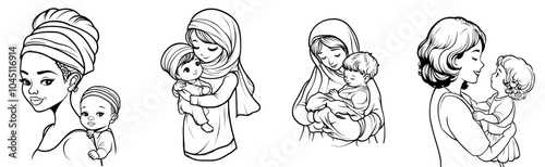 Icon of Mother in Black and White - Modern Illustration
