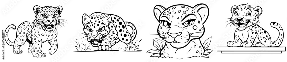 A black and white icon of a leopard isolated on a white background A black and white icon of a leopard isolated on a white background