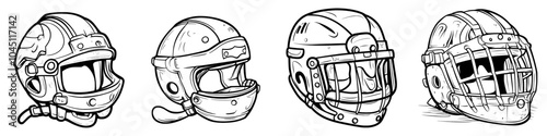 The outline of an ice hockey helmet hand drawn in flat icon style. Modern illustration element template of ice hockey equipment that can be edited. photo