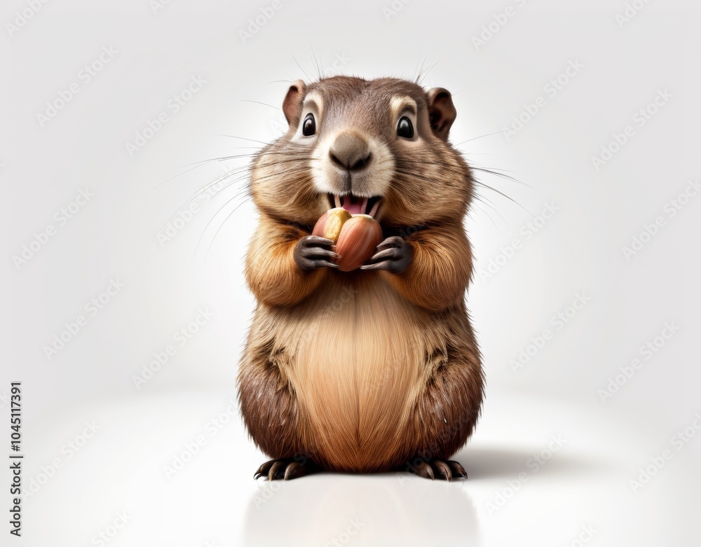 Fototapeta premium Happy Groundhog with a Hazelnut