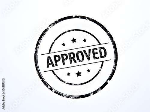 Black stamp Approved on white paper. Stamp of approval