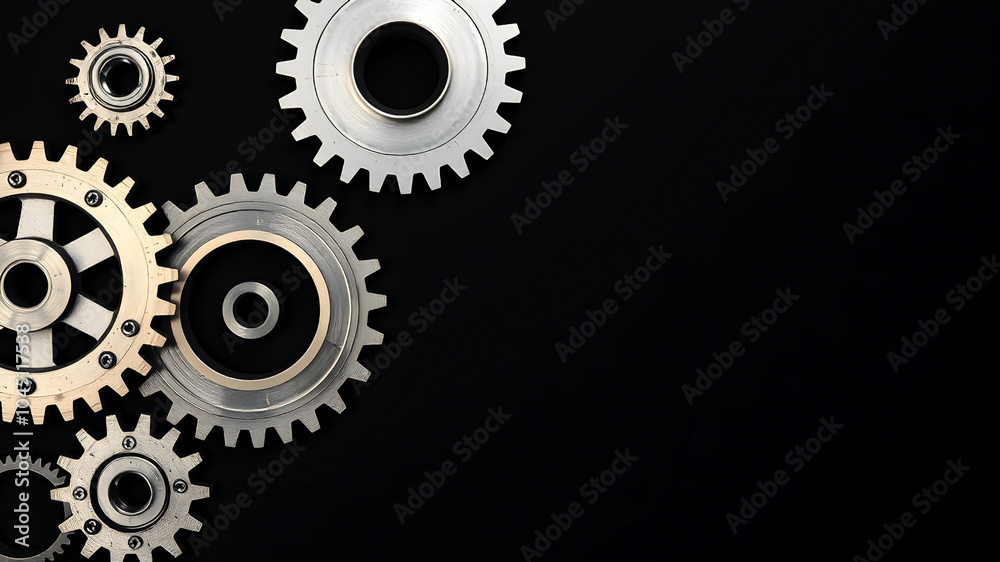 Steel gears on black background. Mechanical element Steel gears on black background. Mechanical element