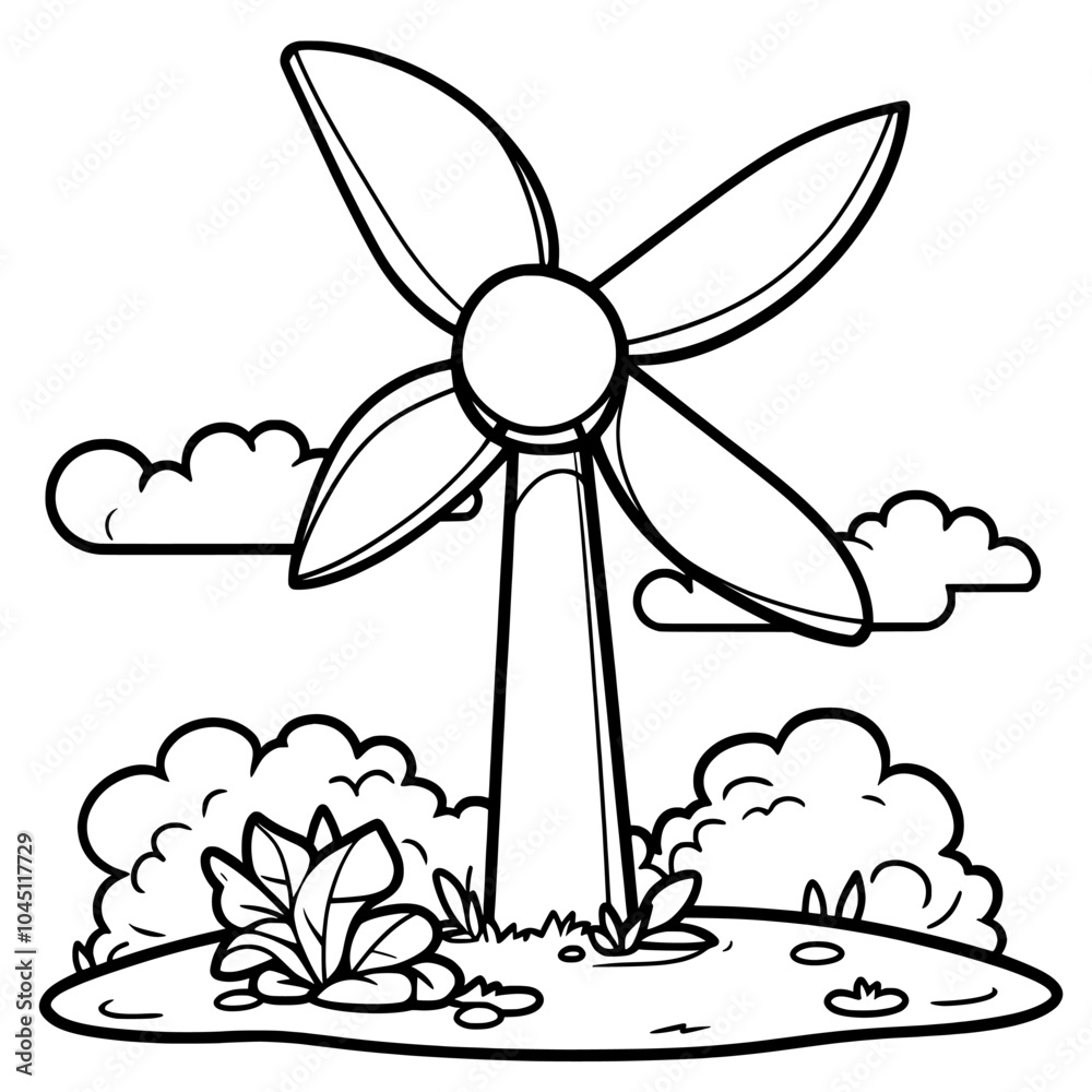 Illustration of a modern windmill outlined in hand-drawn lines Illustration of a modern windmill outlined in hand-drawn lines
