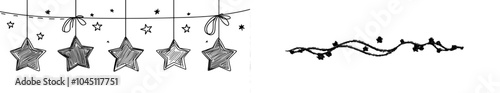 Continuity of five stars. Editable five star icon. Concept of customer reviews and ratings. Christmas separator. Minimalistic modern.