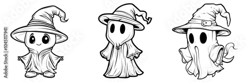 Halloween horror illustration, ghost in hat.