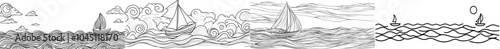 On a white background, an illustration of a sailboat on waves continues in one line.