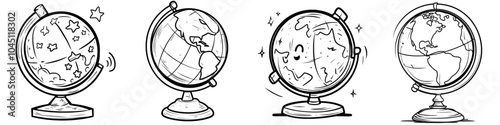 Sign, logo planet earth. Hand drawing doodle. Line style sketch. Icon of a school globe.
