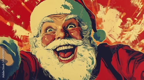 A retro pin-up pop art image featuring Santa Claus with a joyful and excited expression. The style should be vintage and cartoonish.