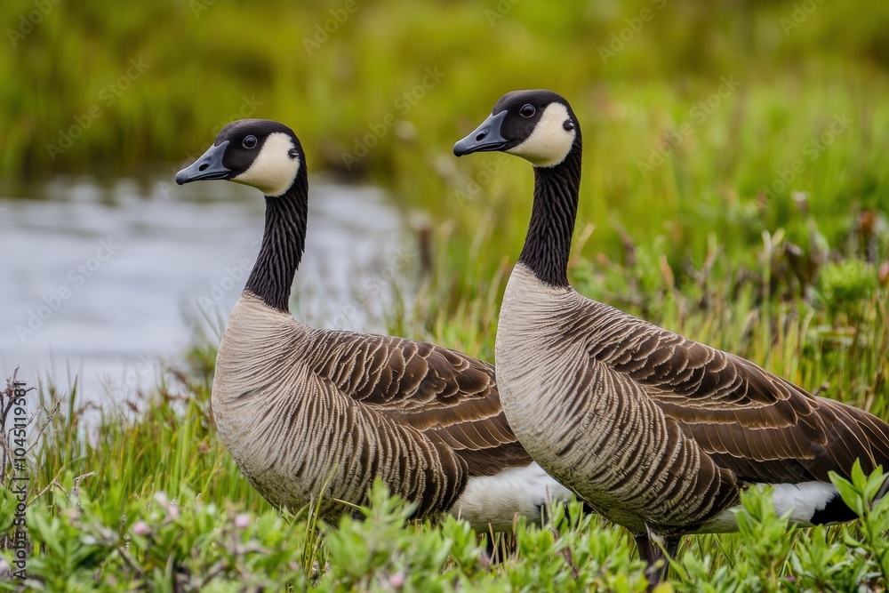 Nene Goose Pair in Hawaii: Majestic Bird in Natural Habitat Nene Goose Pair in Hawaii: Majestic Bird in Natural Habitat