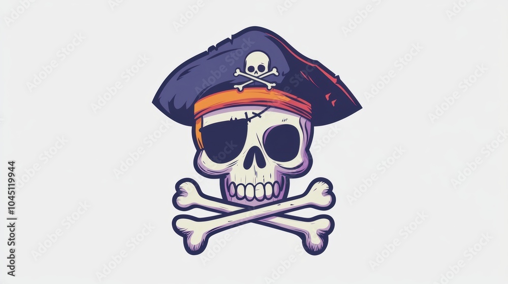 Closeup view of skull wearing pirate captain cap with crossing bone. The decoration element for Halloween. Closeup view of skull wearing pirate captain cap with crossing bone. The decoration element for Halloween.