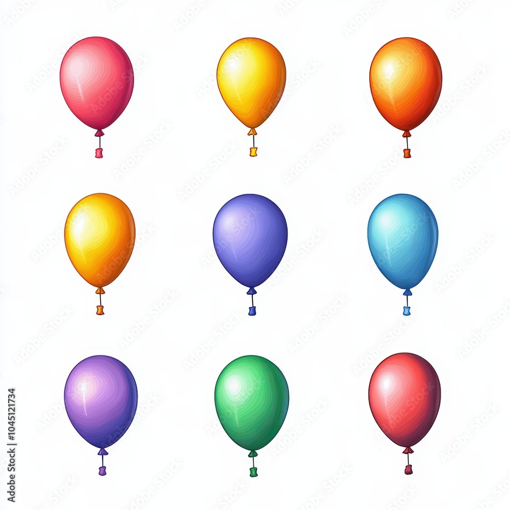 Colorful balloons in various hues on a white isolated background. Colorful balloons in various hues on a white isolated background.
