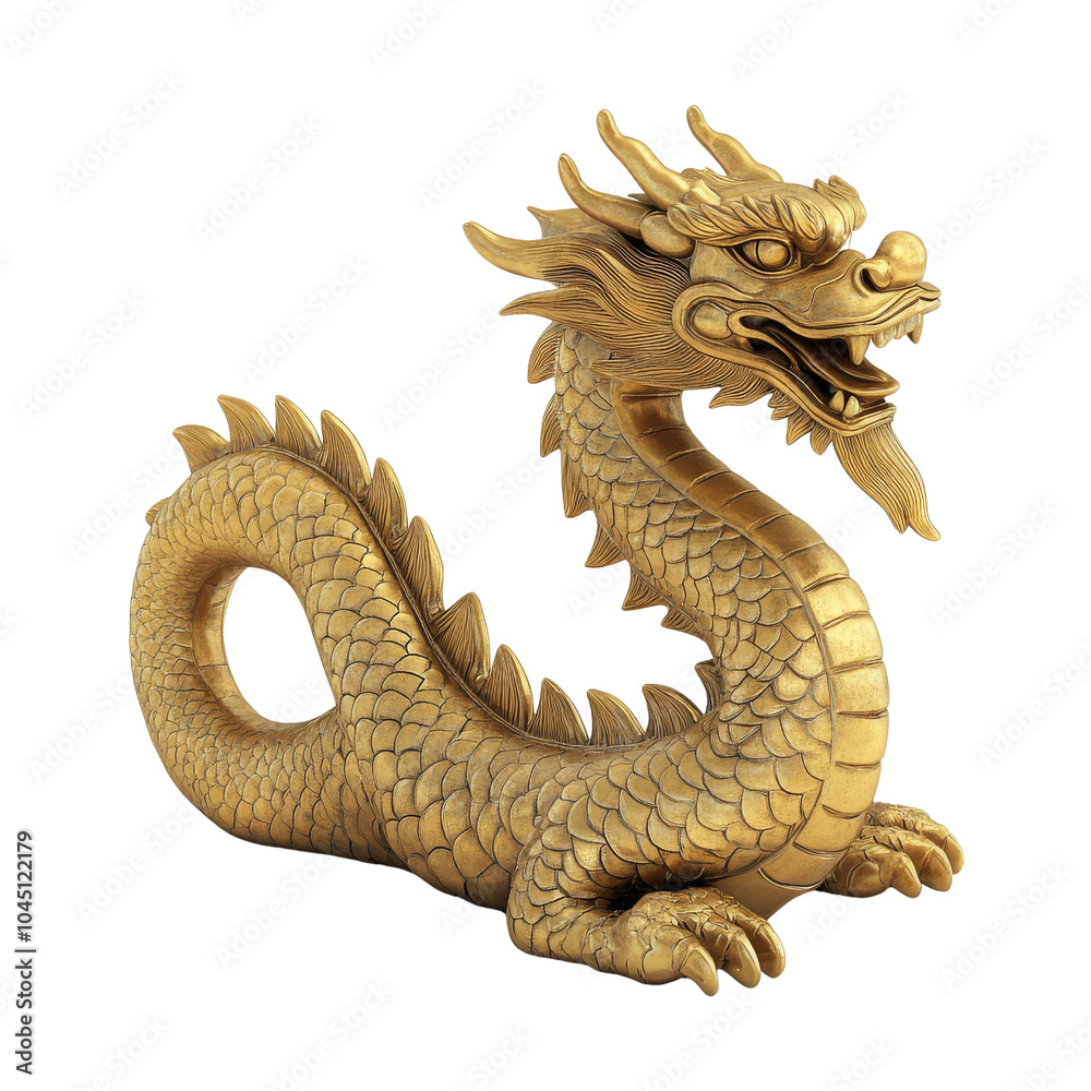 Golden dragon sculpture on a transparent background. Golden dragon sculpture on a transparent background.