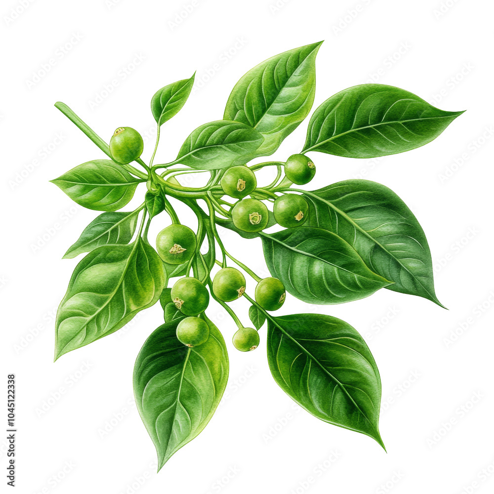 Lush green leaves with fruit on a transparent background. Lush green leaves with fruit on a transparent background.
