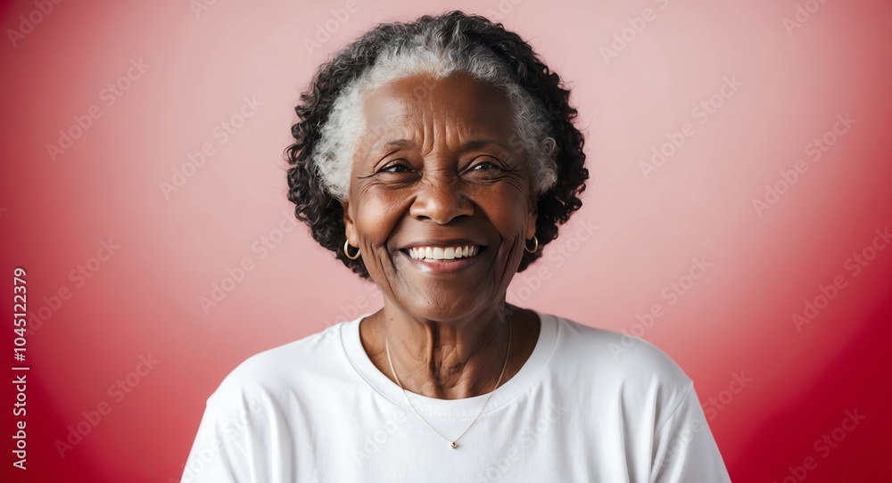 mixed race elderly woman red background wearing plain white tshirt smiling happy portrait mixed race elderly woman red background wearing plain white tshirt smiling happy portrait