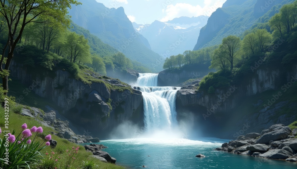 Fototapeta premium Epic Waterfall in a Mountainous Paradise