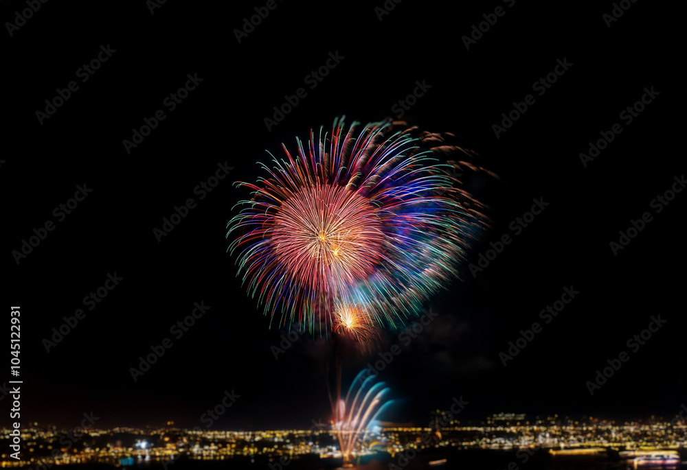 A vibrant firework display explodes against a dark, isolated background, creating a colorful spectacle in the night sky. A vibrant firework display explodes against a dark, isolated background, creating a colorful spectacle in the night sky.