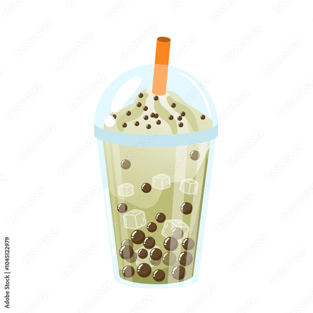 Illustration of Green Tea Boba Drink Illustration of Green Tea Boba Drink