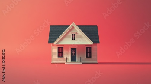 A tiny dollhouse sits against a bright, plain background. photo