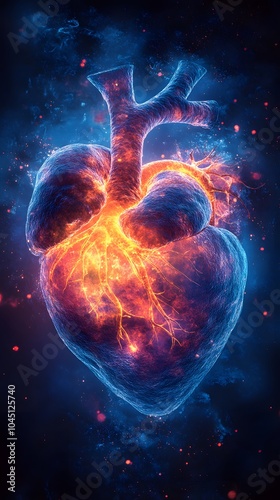 Glowing Heart Illustration with Energy and Light Effects