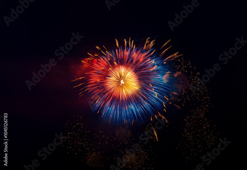 A colorful firework display bursts against a dark, isolated background.