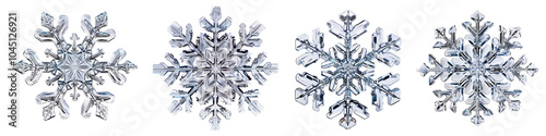 Collection of snowflakes isolated on white or transparent background