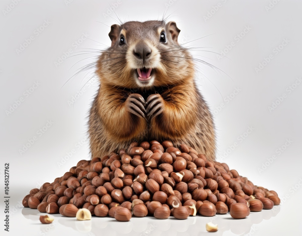 Obraz premium Groundhog on a Hazelnut Throne