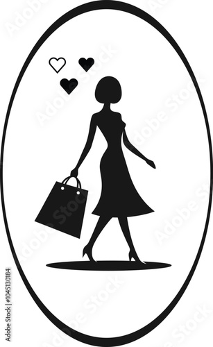 a digital silhouette of a woman with  shopping bag in hand