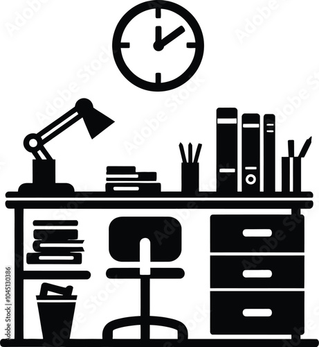 Minimalist computer desk vector line art  silhouette