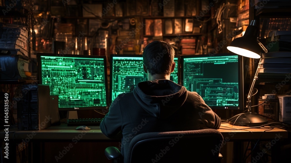 Developer working on code, face obscured by the back of a chair Developer working on code, face obscured by the back of a chair