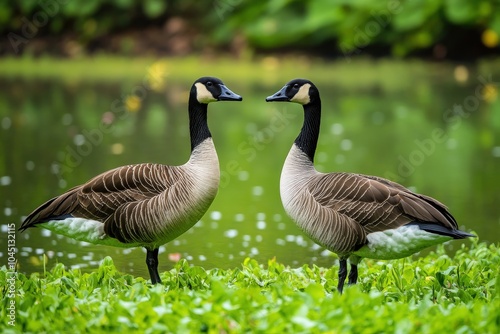 Nene Goose Pair in Natural Habitat. Wildlife Birds in Canada's Grasslands