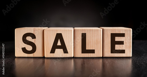 Wooden cubes with the inscription SALE on a dark background