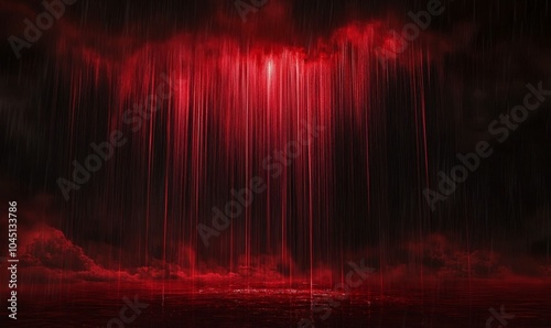 Red light rain over dark water.