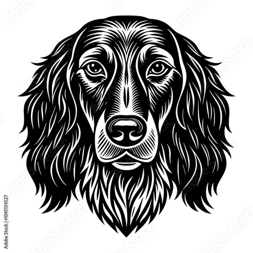 irish setter dog icon. Black and white logo, dog silhouette, engraving style. Pet character. Vector illustration