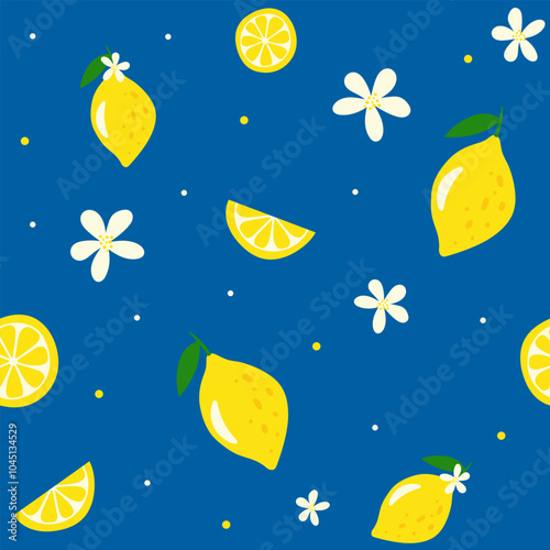 seamless pattern with lemon fruits slices - vector illustration