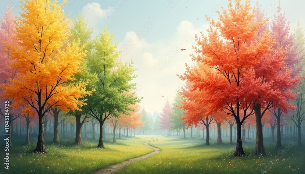 Fototapeta premium Autumns vibrant path to serenity