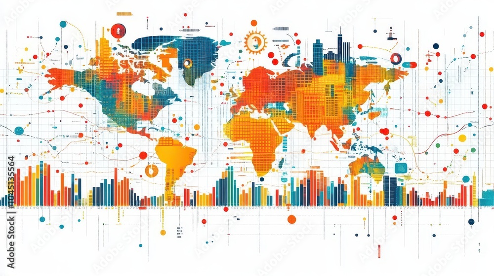 Obraz premium global investment concept illustrated with intertwined currencies and stock graphs, symbolizing trade and exchange. the design conveys a modern approach to international finance