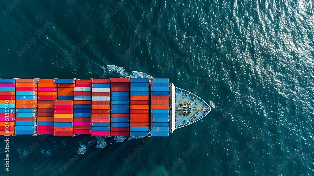 Fototapeta premium Aerial Top View of Container Cargo Ship in Freight Logistics Business
