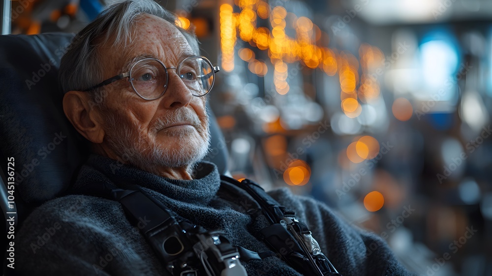 Thoughtful elderly man in a modern environment Thoughtful elderly man in a modern environment