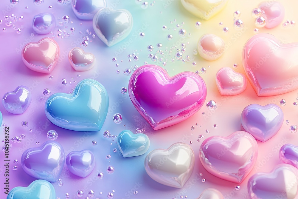 Delicate cute sweet 3D heart gradient.Abstract Happy Valentine's Day banner in y2k style.Greeting card.Candy colors. with generative ai Delicate cute sweet 3D heart gradient.Abstract Happy Valentine's Day banner in y2k style.Greeting card.Candy colors. with generative ai