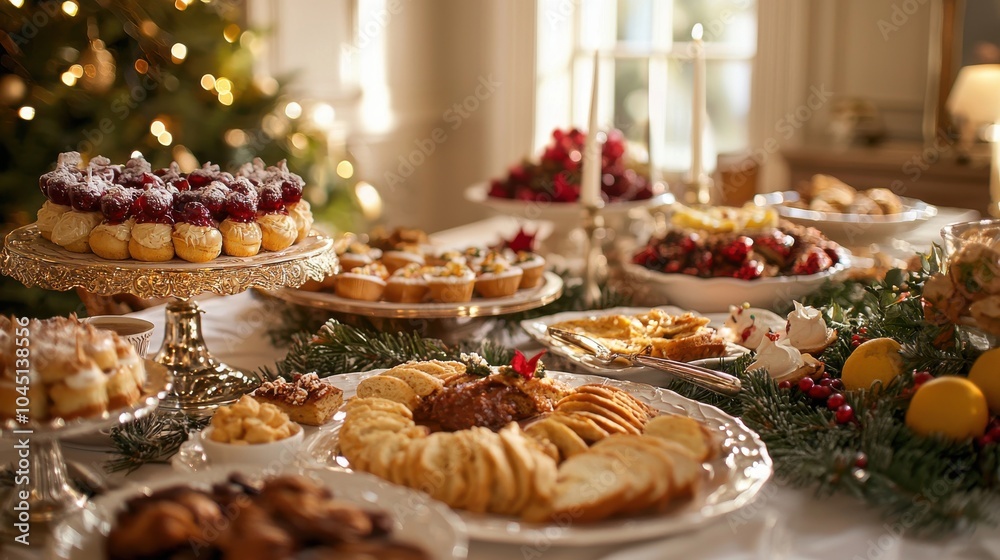 A holiday brunch setup in a brightly lit room friends serving each other traditional dishes and desserts laughter filling the air as they celebrate the season together A holiday brunch setup in a brightly lit room friends serving each other traditional dishes and desserts laughter filling the air as they celebrate the season together